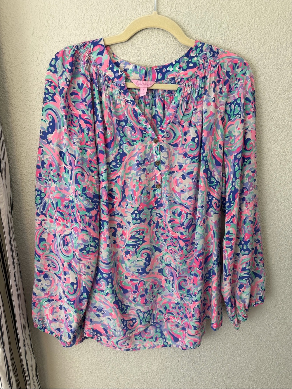 Lilly Pulitzer Elsa Silk Blouse Multi La Playa Sz Large